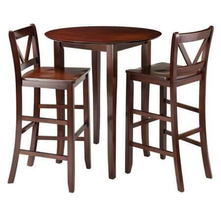 WINSOME 38.9 x 33.86 x 33.86 in. Fiona High Round Table with 2 Bar V-Back Stool, Walnut - 3 Piece, 3PK 94385